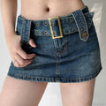 Low-Rise Distressed Blue Denim Skirt