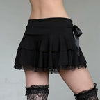 Low Waist Bow Stitching Mini Skirt