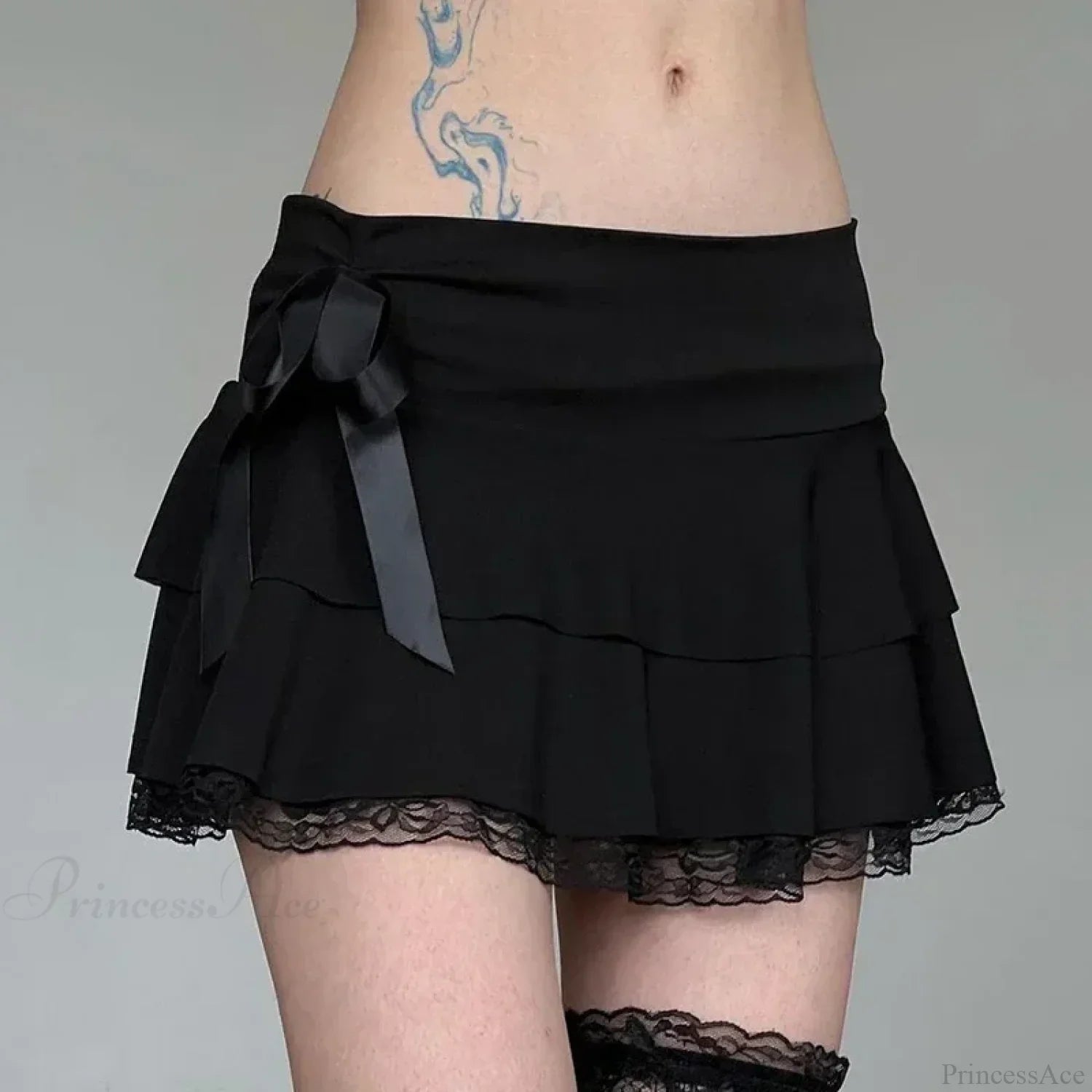 Low Waist Bow Stitching Mini Skirt