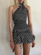 Low Waist Print Bubble Skirt Two Piece Set