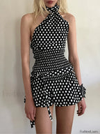 Low Waist Print Bubble Skirt Two Piece Set