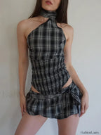 Low Waist Print Bubble Skirt Two Piece Set