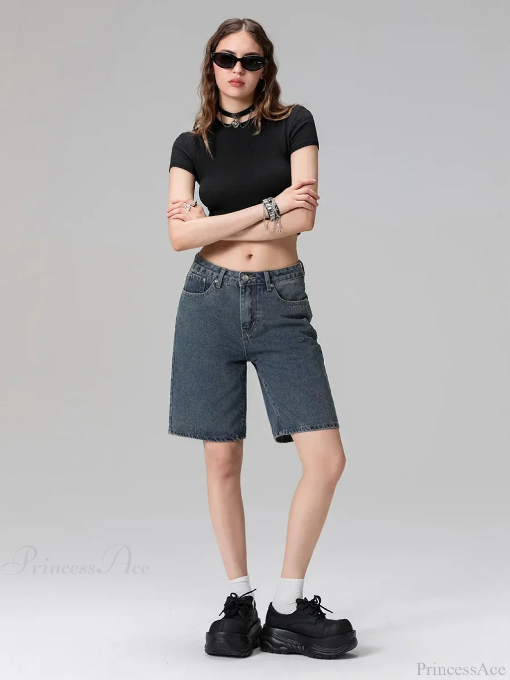 Low Waist Straight Leg Denim Short