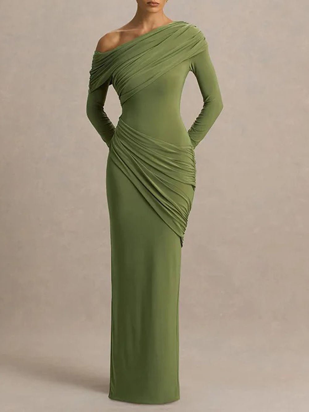 Lucille One Shoulder Ruched Maxi Dress
