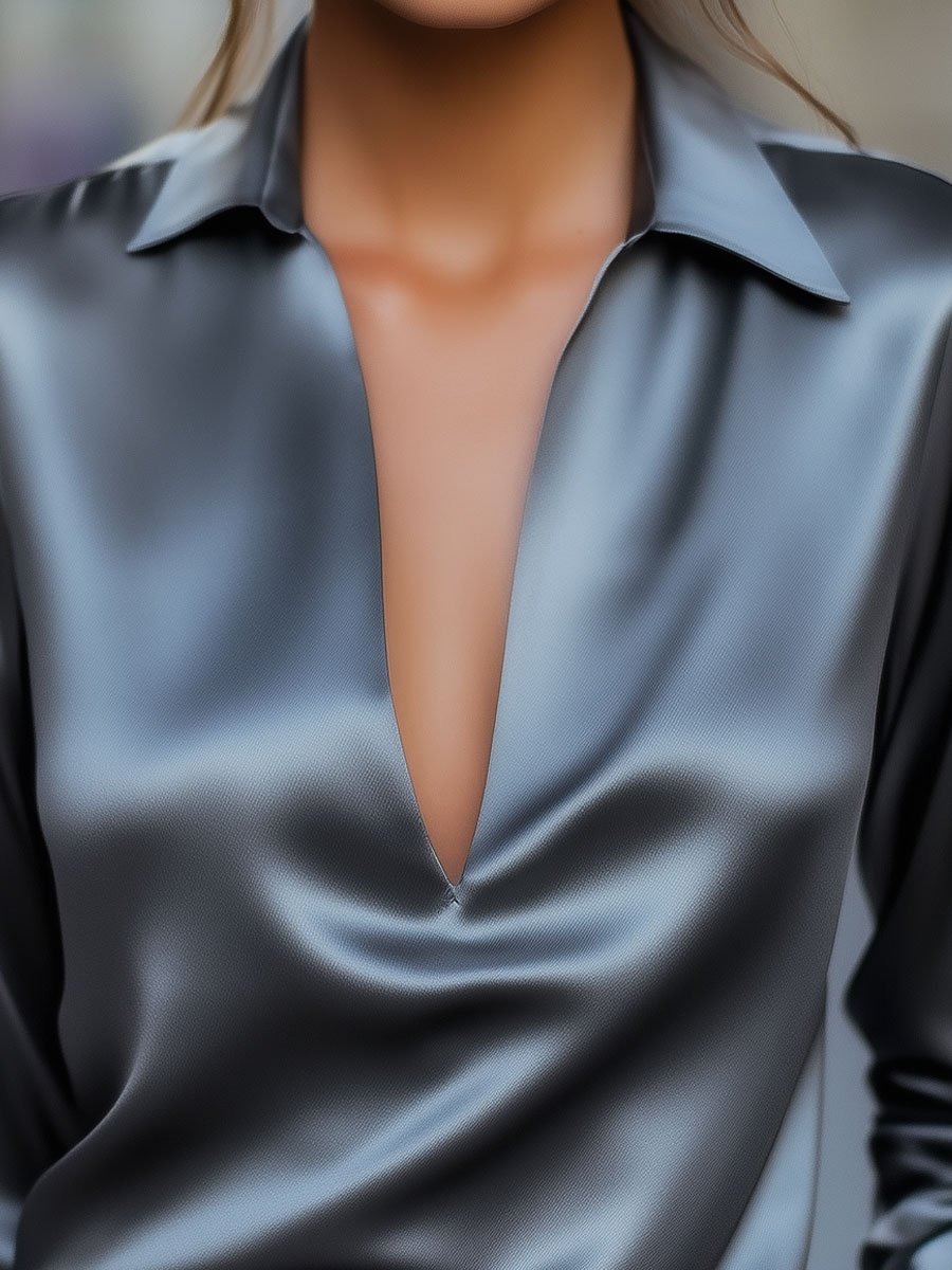 | Women's V-Neck Satin Blouse