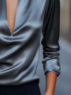 | Women's V-Neck Satin Blouse