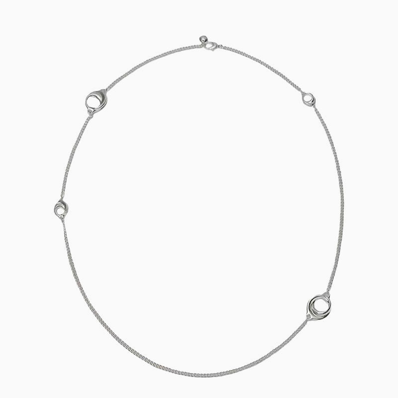 Sterling Silver Plated Open Hoop Opera Necklace with Curb Chain