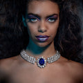 Faux Sapphire Crystal Collar Necklace - Silver
