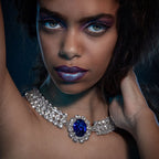 Faux Sapphire Crystal Collar Necklace - Silver