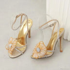 Luxury Colorful Pearl Decoration Stiletto Peep ToeBuckle Strap 11CM Thin High Heels Dance Party High Heel