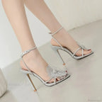 Luxury Colorful Pearl Decoration Stiletto Peep ToeBuckle Strap 11CM Thin High Heels Dance Party High Heel