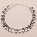 Emerald Cut Crystal Silver Plated Tennis Necklace - White