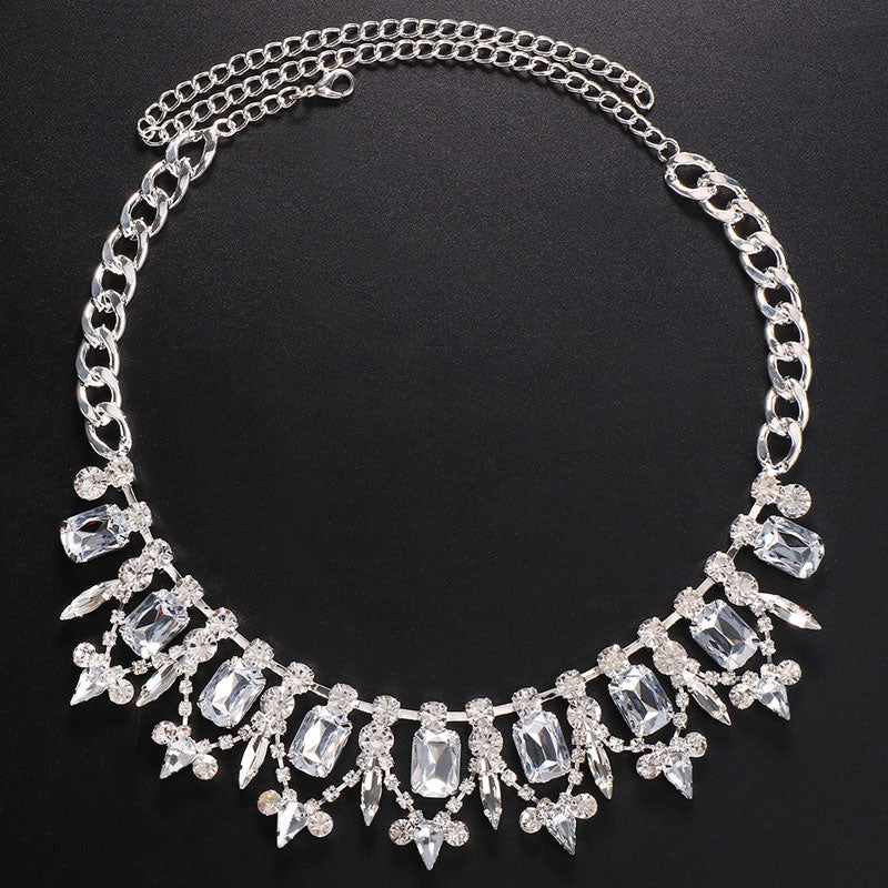 Gemstone Crystal Collar Necklace - Silver