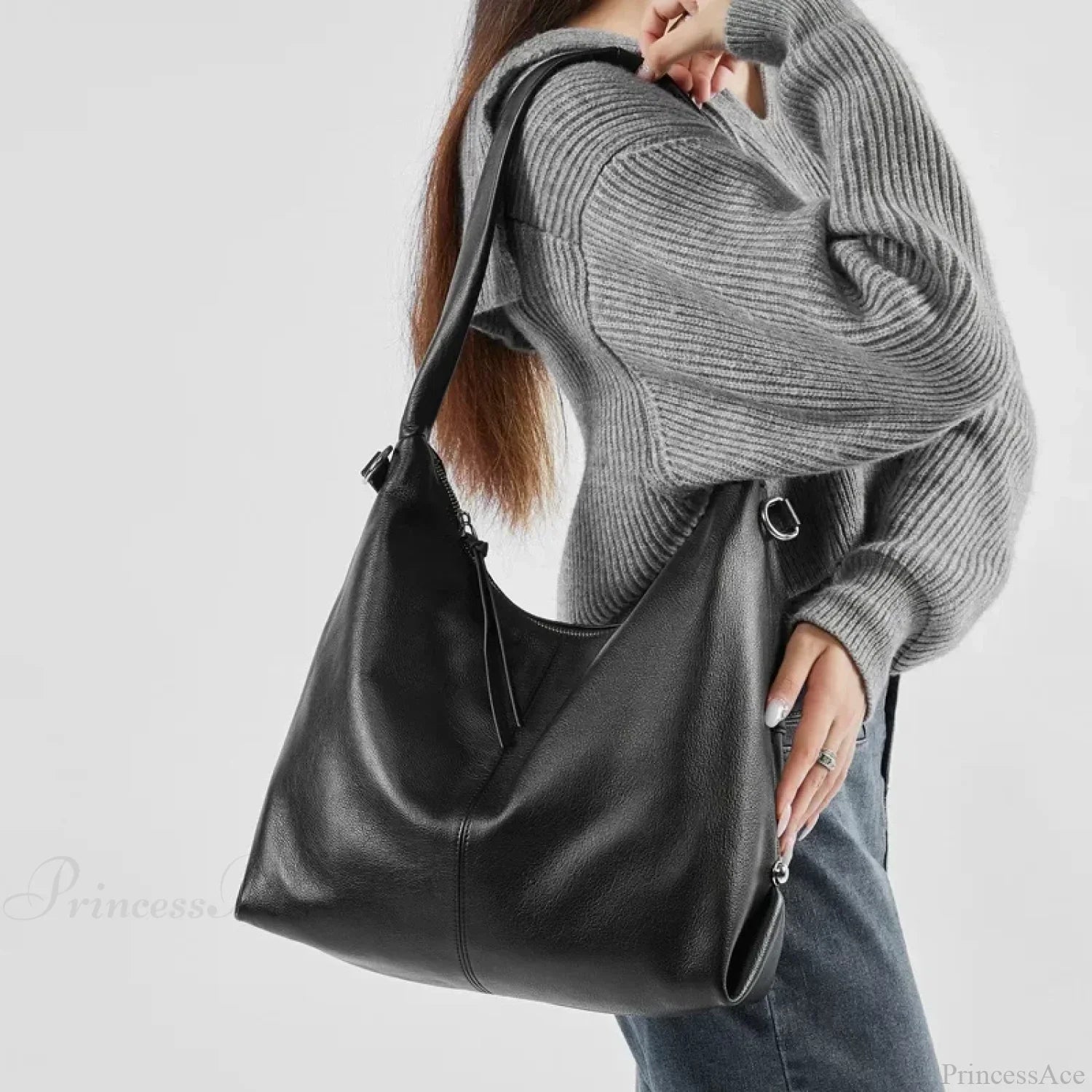 Luxury Genuine Leather Large Hobo Shoulder Bag