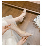 Luxury Gold Silver Pointed High Heels Party Wedding Pumps Designer High Heel