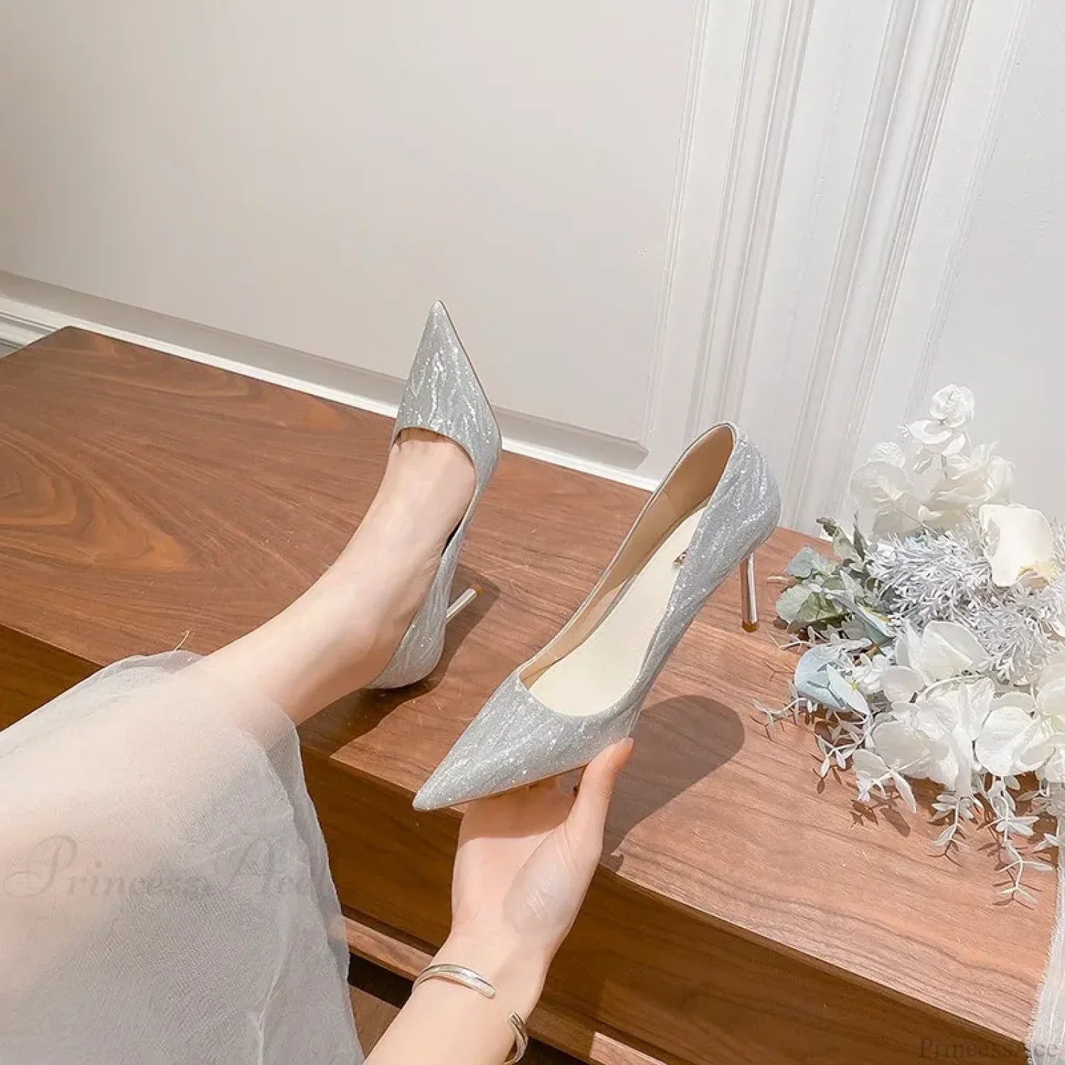 Luxury Gold Silver Pointed High Heels Party Wedding Pumps Designer High Heel
