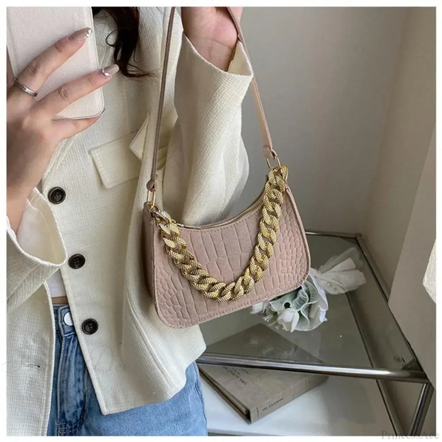 Luxury Metal Chain Shoulder Handbag Elegant Clutch