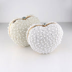 Pearl Beaded Heart Clutch Bag with Luxury Metal Handle - White