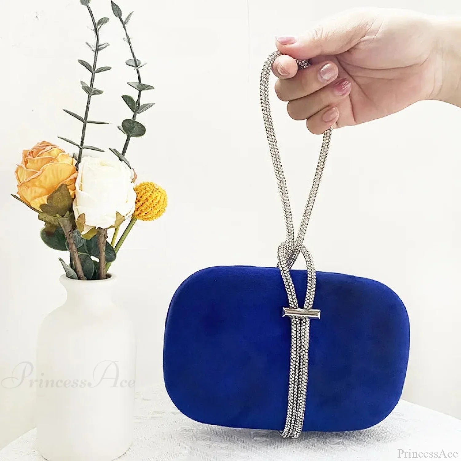 Luxury Red Velvet Crystal Handle Evening Wedding Tote Handbag