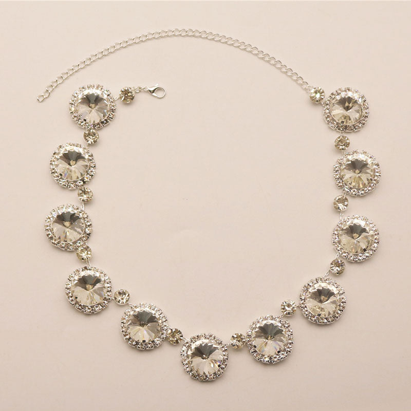 Luxury Gemstone Crystal Round Cut Collar Necklace - Silver