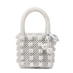 Luxury Square Top Handle Pearl Bucket Bag - White