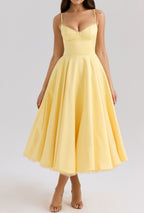 Sweetheart Corset Spaghetti Strap Satin A-Line Tulle Petticoat Midi Dress