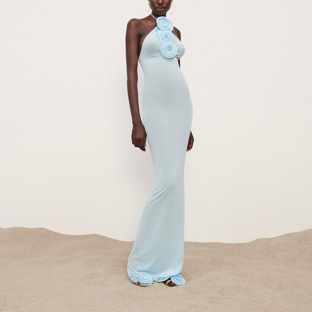 Easy Style Blue Mesh Maxi Dress