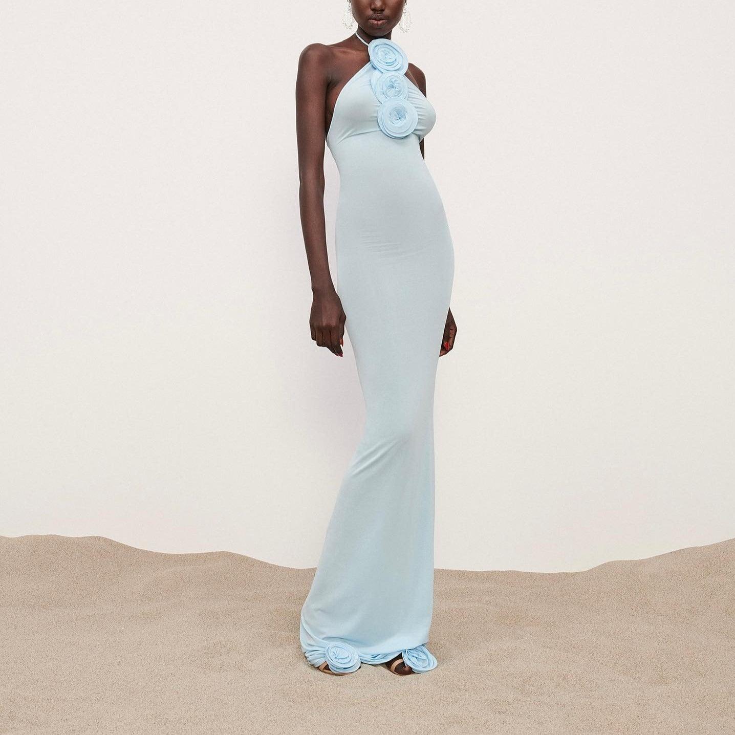 Easy Style Blue Mesh Maxi Dress