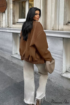 Maillard Brown Thickened Mid-Length Stand-Collar Woolen Jacket