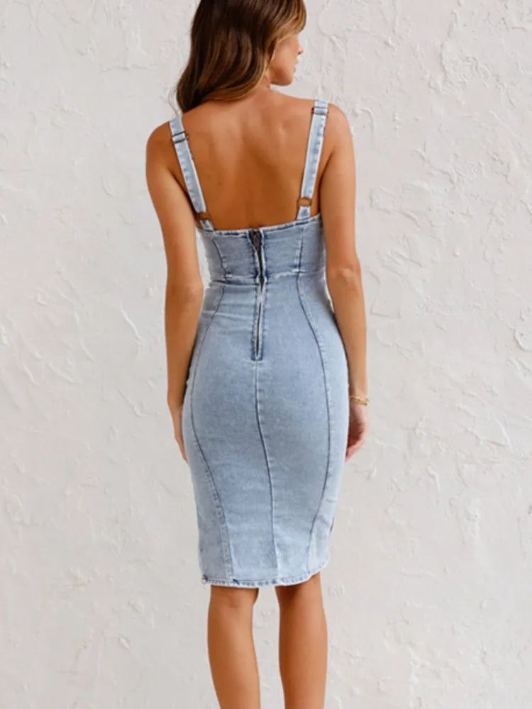 Luisa Premium Bodycon Midi Dress Made of Denim Party Elevated Occasion Wear