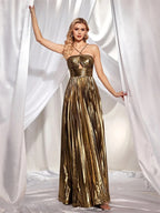 Lamara Halter Gown with Pleated Detail