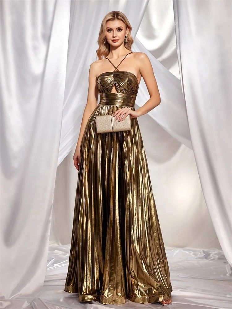 Lamara Halter Gown with Pleated Detail