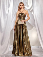 Lamara Halter Gown with Pleated Detail