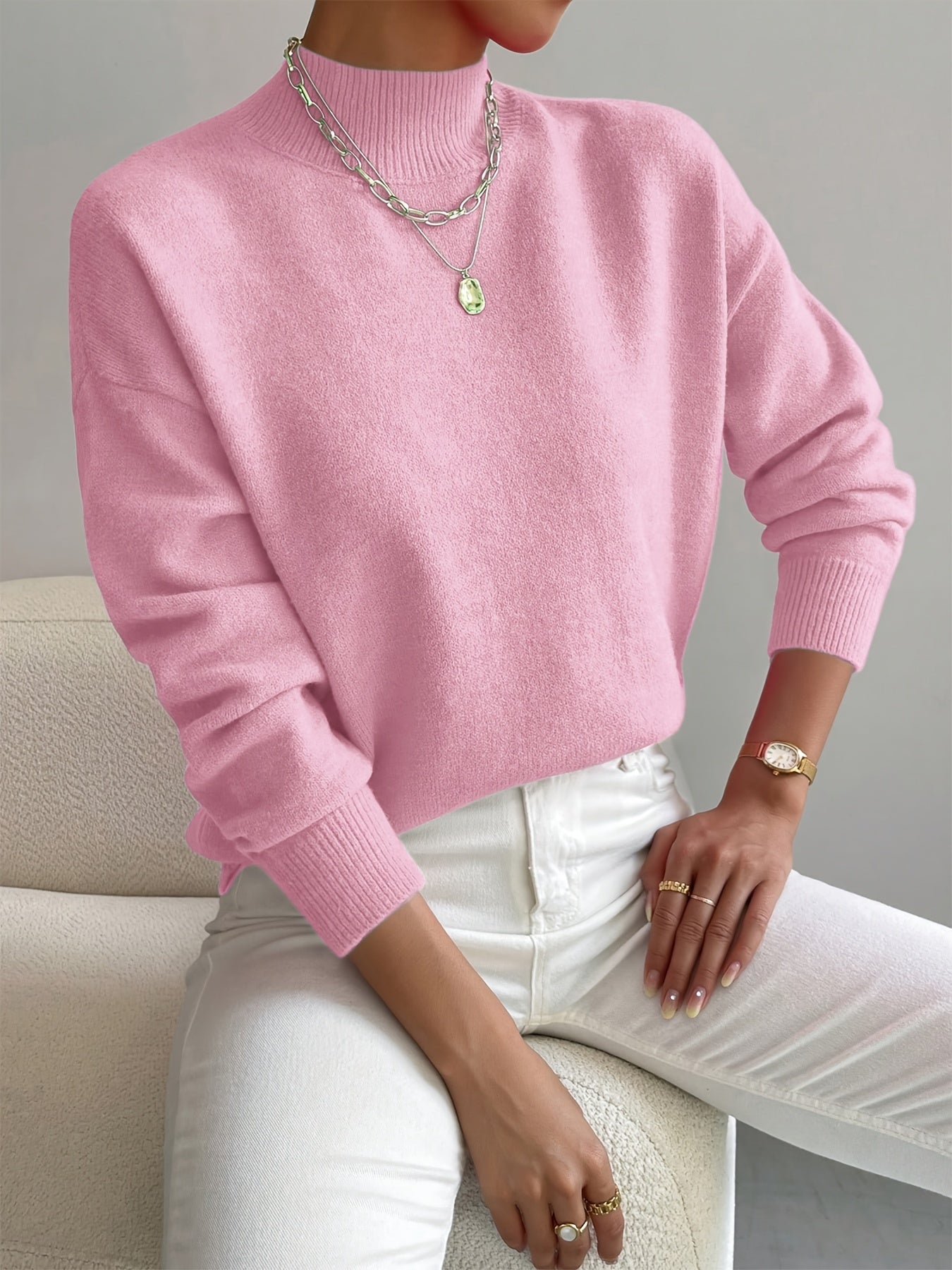 | Women's Mock Neck Sweater in Spring Fabric