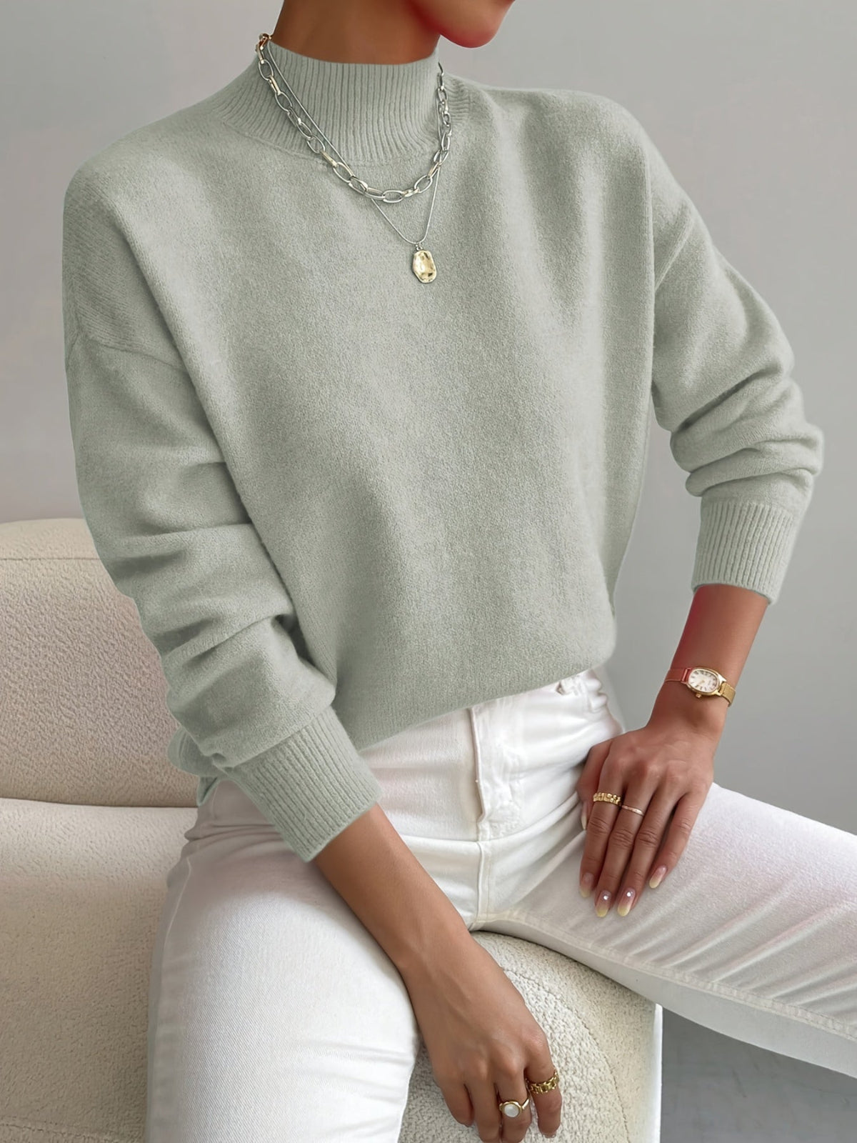 | Women's Mock Neck Sweater in Spring Fabric