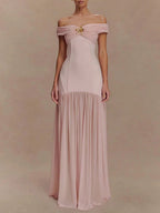 Marielle Off-Shoulder Pleated Maxi Dress