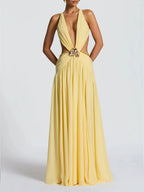 Marina Deep V Buckle Maxi Dress