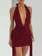 Marina Halter Draped Mini Dress