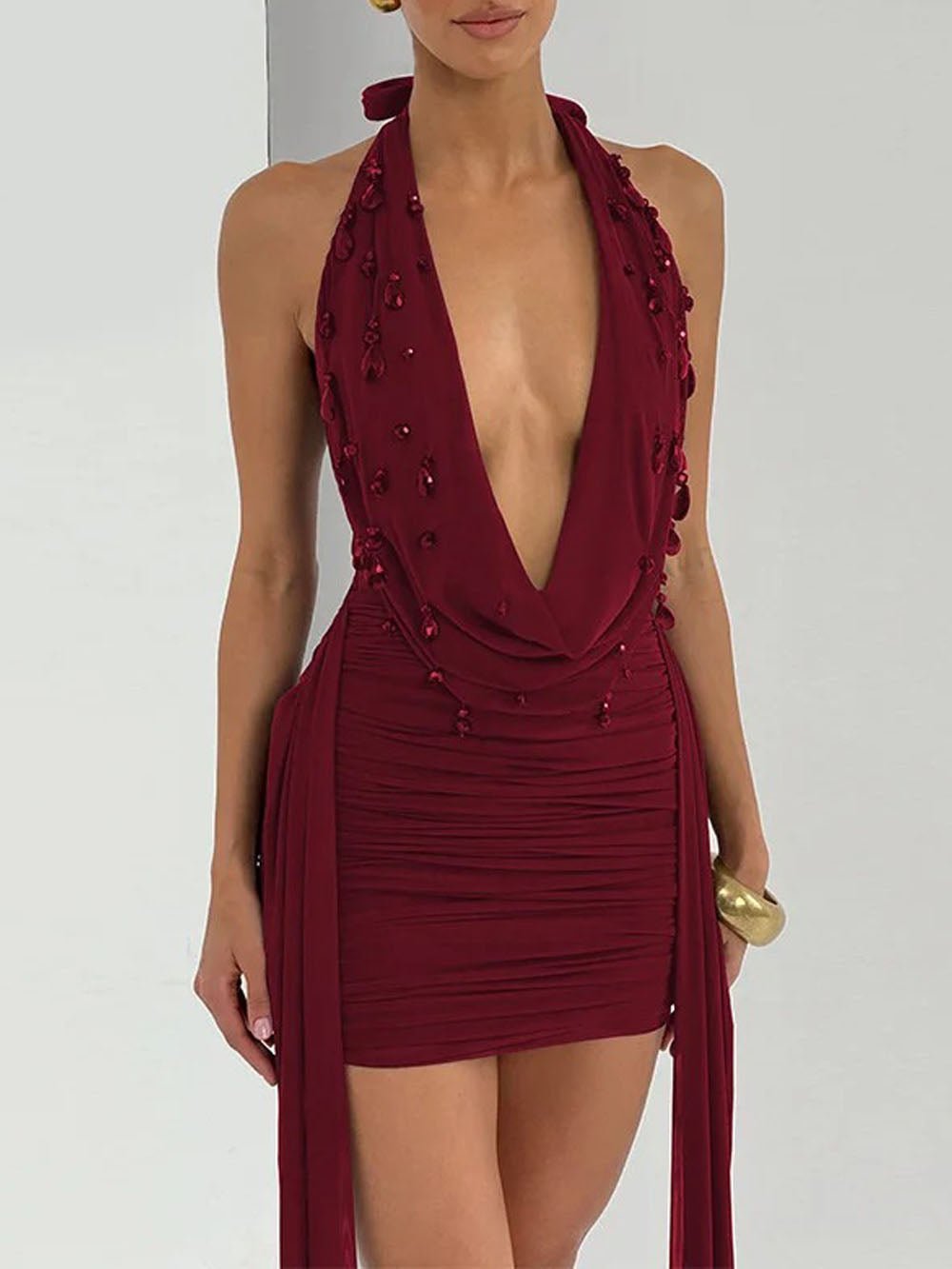 Marina Halter Draped Mini Dress