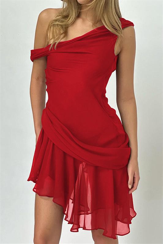 Matilde Chic One Shoulder Chiffon Mini Dress Boutique Collection