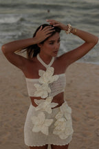 Marta Statement Halterneck Floral Knit Mini Dress Premium Wardrobe Essential