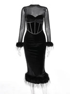 Mary Backless Bodycon Feather Midi Dress