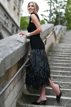 Wendy Minimalist Backless Midi Dress in Knitted Fabric with Tassels Boutique Collection