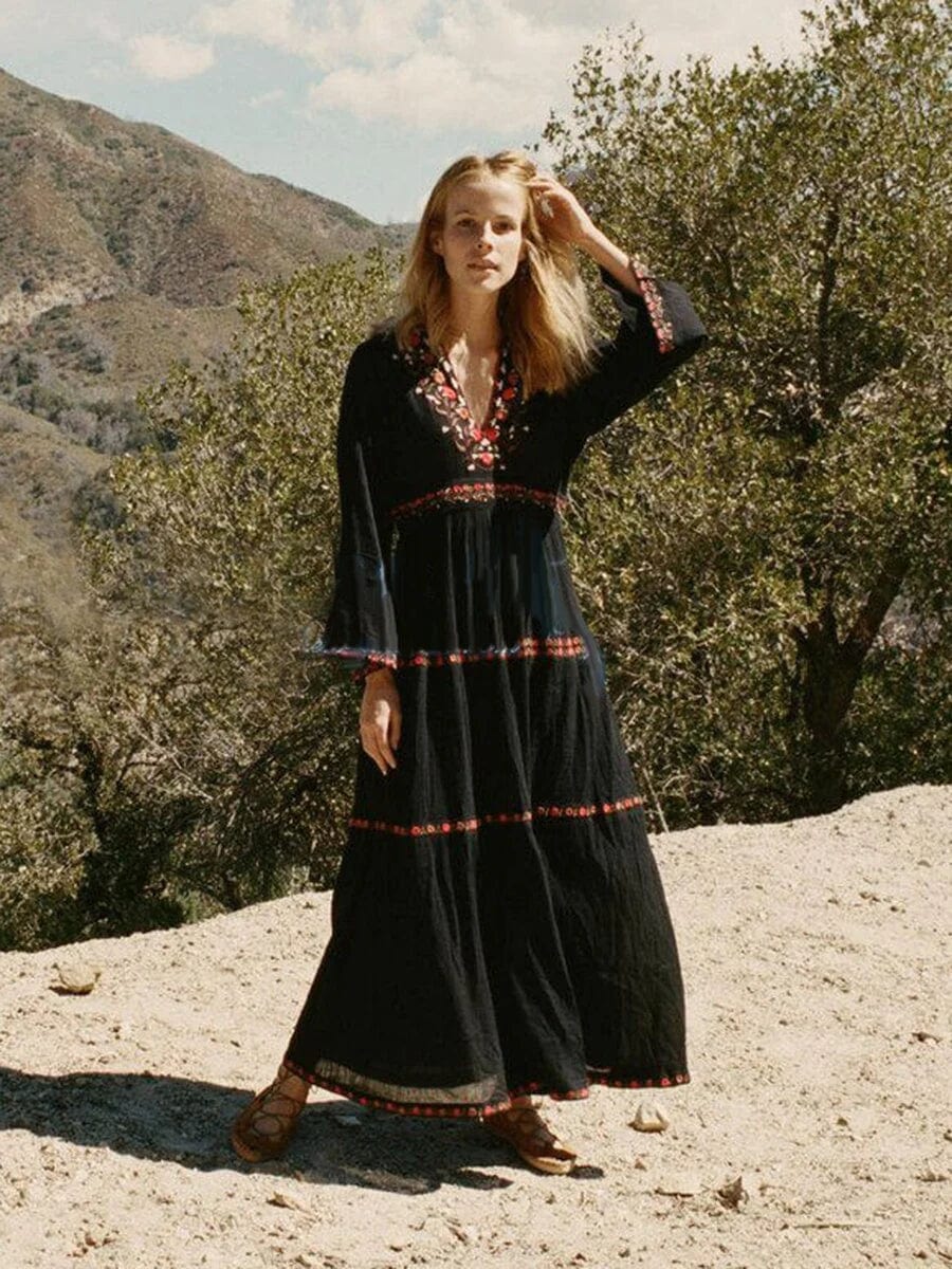 Carmen Timeless Black Boho Maxi Lace Dress Boutique Collection