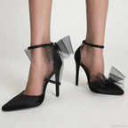 Mesh Butterfly-Knot Pumps PointedBuckle Strap Cover Heel Thin High Heels Sexy Stiletto Wedding High Heel