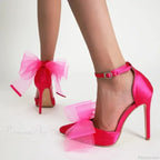 Mesh Butterfly-Knot Pumps PointedBuckle Strap Cover Heel Thin High Heels Sexy Stiletto Wedding High Heel