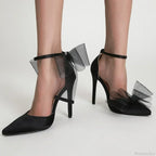 Mesh Butterfly-Knot Pumps PointedBuckle Strap Cover Heel Thin High Heels Sexy Stiletto Wedding High Heel
