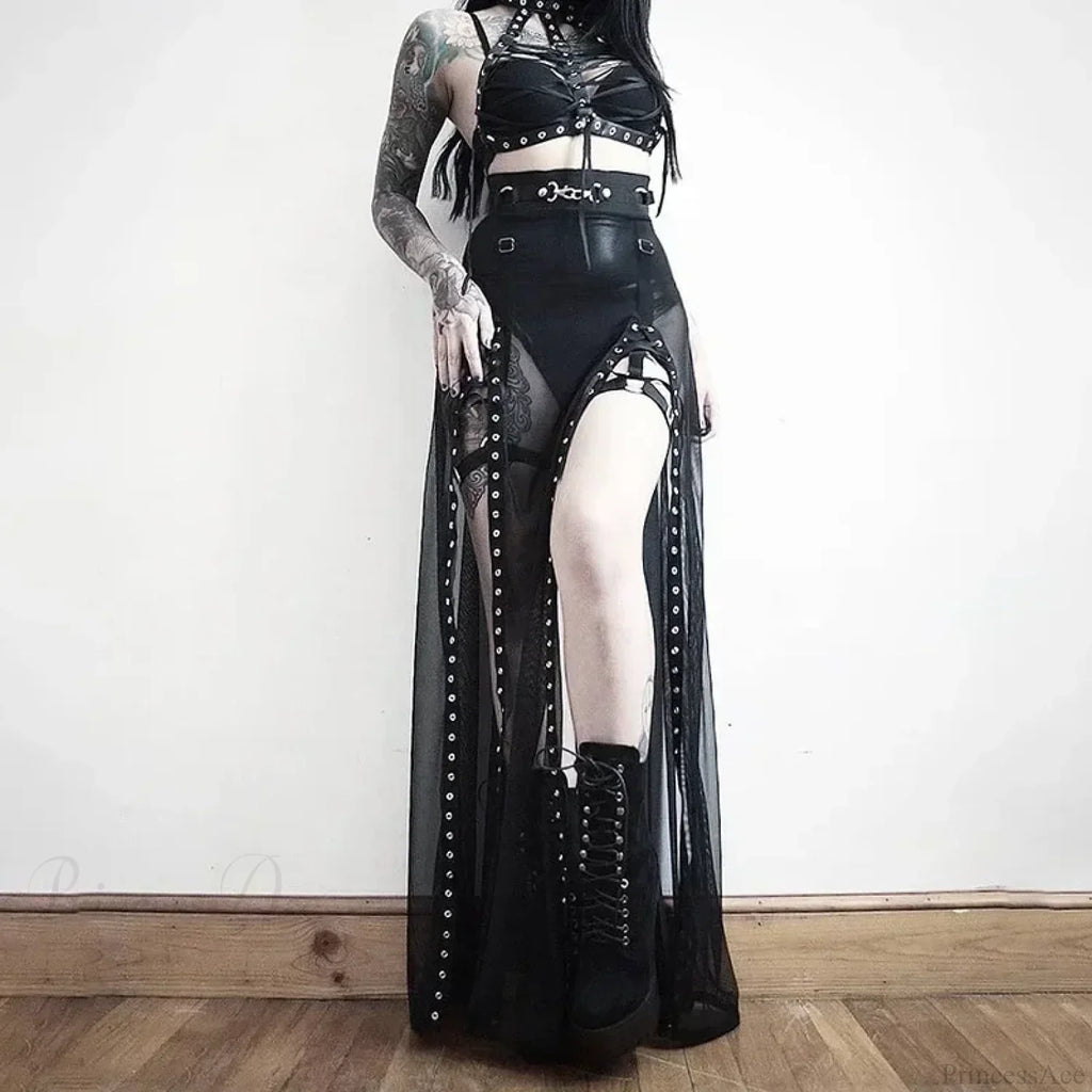 Mesh High Split Long Party Skirt