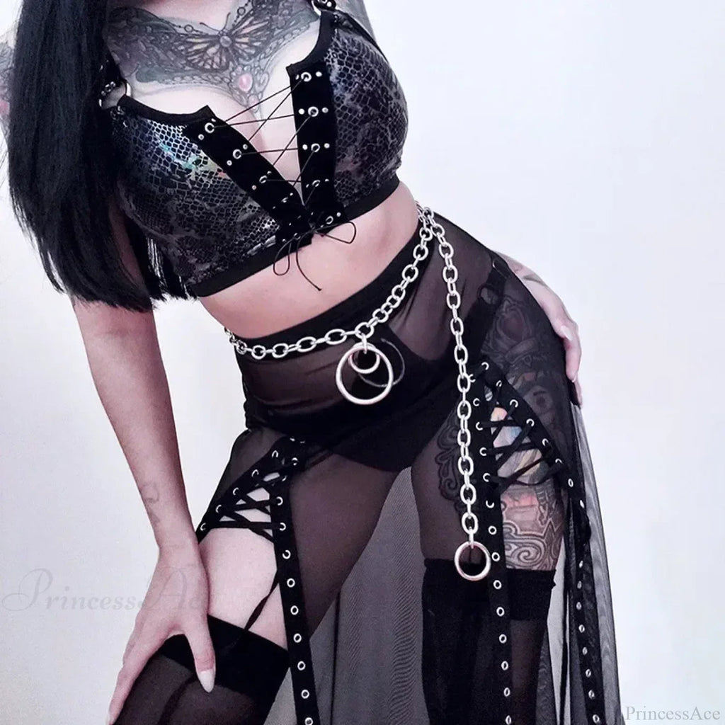 Mesh High Split Long Party Skirt