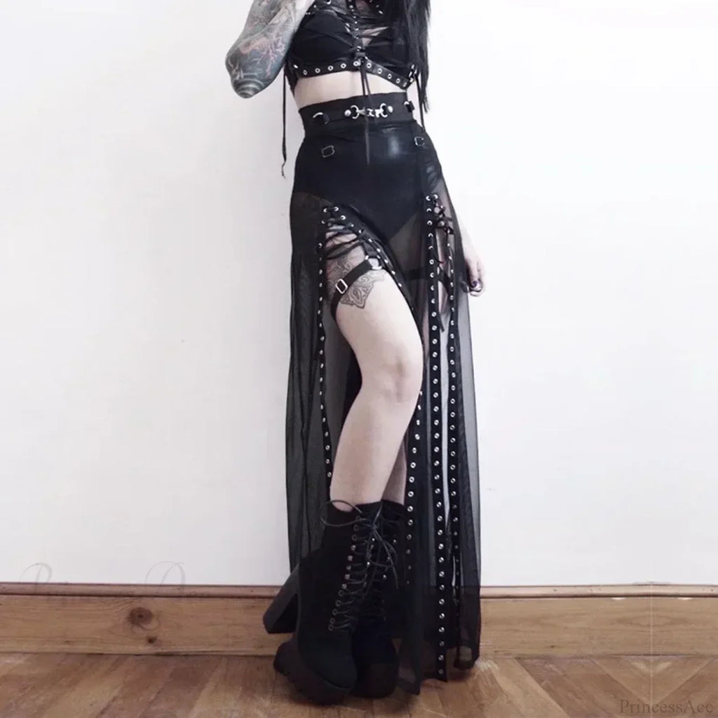 Mesh High Split Long Party Skirt